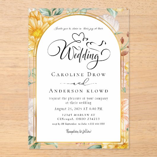 Floral Wedding Acrylic Invitations Acryl Uitnodigingen (Voorkant)