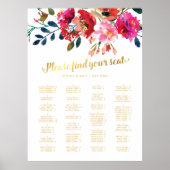 Floral Wedding Alfabetical Table Seating Chart Poster (Voorkant)
