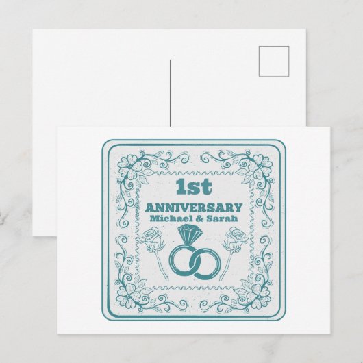 Floral wedding Anniversary Customizable year Briefkaart (Voorkant / Achterkant)