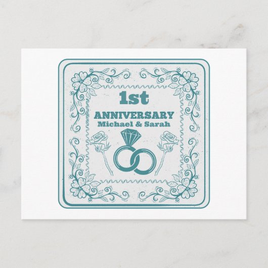 Floral wedding Anniversary Customizable year Briefkaart (Voorkant)