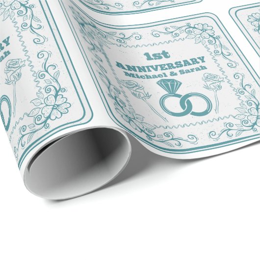 Floral wedding Anniversary Customizable year Cadeaupapier (Rol Hoek)