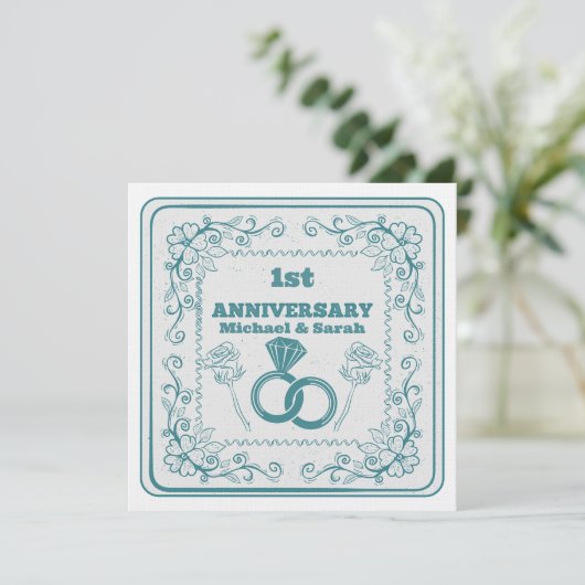 Floral wedding Anniversary Customizable year Kaart (Staand voorkant)