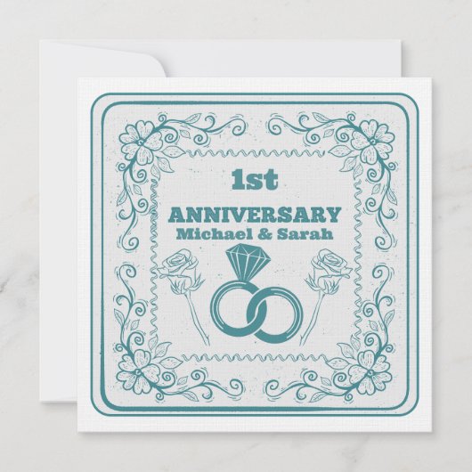 Floral wedding Anniversary Customizable year Kaart (Voorkant)