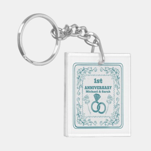 Floral wedding Anniversary Customizable year Sleutelhanger (Voorkant Links)