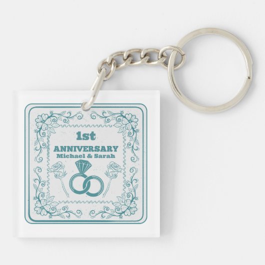 Floral wedding Anniversary Customizable year Sleutelhanger (Achterkant)