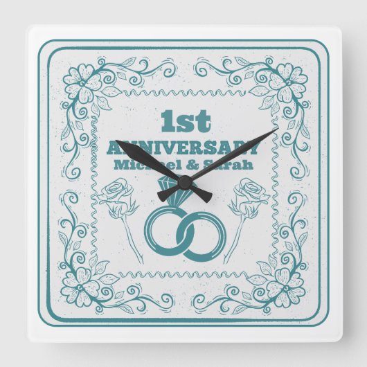 Floral wedding Anniversary Customizable year Vierkante Klok (Voorkant)