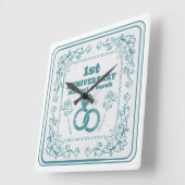 Floral wedding Anniversary Customizable year Vierkante Klok (Hoek)