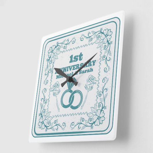 Floral wedding Anniversary Customizable year Vierkante Klok (Hoek)