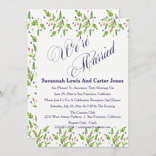 Floral Wedding Announcement: "We zijn getrouwd" Kaart (Voorkant / Achterkant)