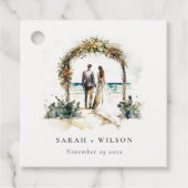 Floral Wedding Arch Coastal Beach Seascape Wedding Bedankjes Labels (Voorkant)