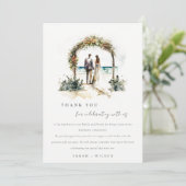 Floral Wedding Arch Coastal Beach Seascape Wedding Bedankkaart (Staand voorkant)