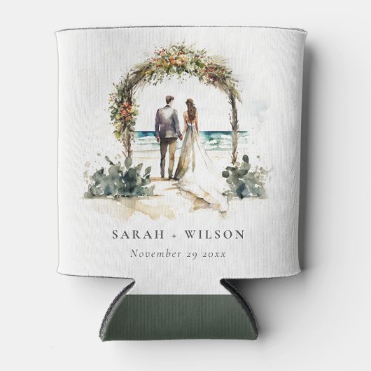 Floral Wedding Arch Coastal Beach Seascape Wedding Blikjeskoeler (Voorkant)