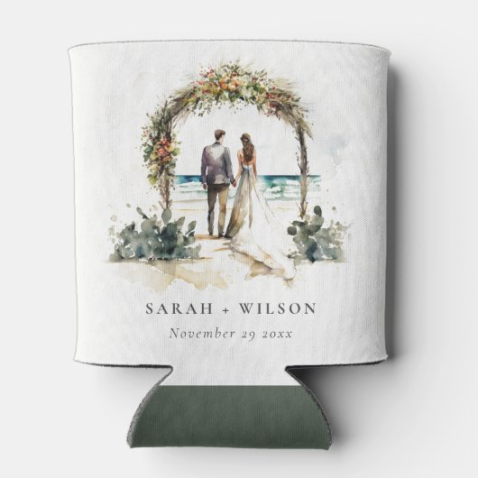 Floral Wedding Arch Coastal Beach Seascape Wedding Blikjeskoeler (Achterkant)