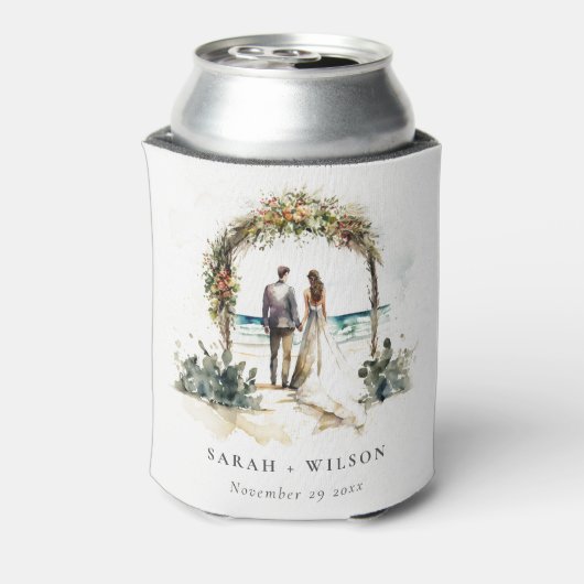 Floral Wedding Arch Coastal Beach Seascape Wedding Blikjeskoeler (Blikje Achterkant)