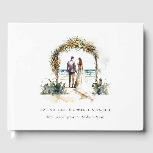Floral Wedding Arch Coastal Beach Seascape Wedding Gastenboek (Voorkant)
