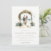 Floral Wedding Arch Coastal Beach Seascape Wedding Kaart (Staand voorkant)