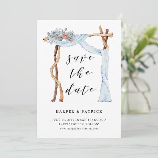 Floral Wedding Arch | Waterverf De datum opslaan Save The Date (Staand voorkant)