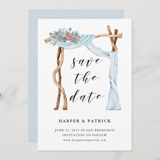 Floral Wedding Arch | Waterverf De datum opslaan Save The Date (Voorkant / Achterkant)