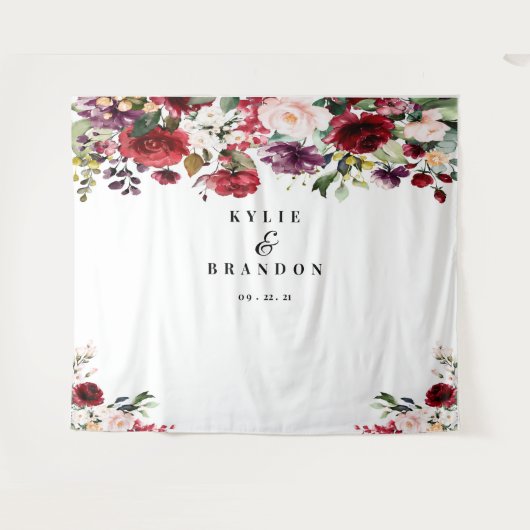 Floral Wedding Backdrop, Photo Booth Sign Wandkleed (Voorkant (horizontaal))