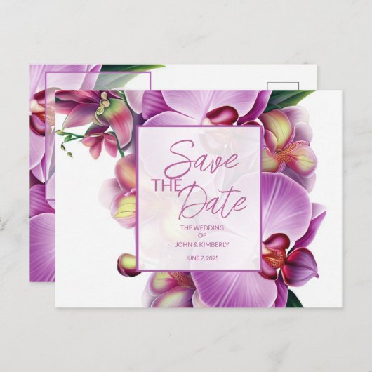 Floral Wedding Bewaar de datum Foto & QR-code Aankondigingskaart (Voorkant / Achterkant)