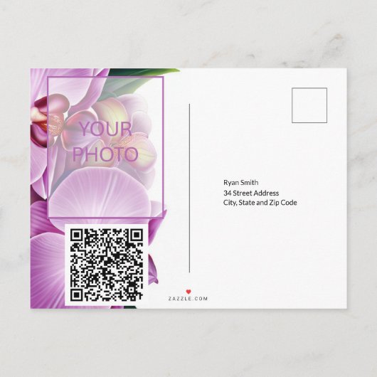Floral Wedding Bewaar de datum Foto & QR-code Aankondigingskaart (Achterkant)