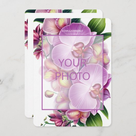 Floral Wedding Bewaar de datum met foto Informatiekaartje (Voorkant / Achterkant)