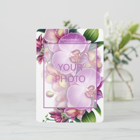 Floral Wedding Bewaar de datum met foto Informatiekaartje (Staand voorkant)