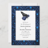 Floral Wedding Black and Blue Gothic Kaart (Voorkant)