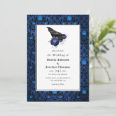Floral Wedding Black and Blue Gothic Kaart (Staand voorkant)