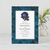 Floral Wedding Black and Blue Gothic Kaart (Staand voorkant)