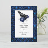 Floral Wedding Black and Blue Gothic Kaart (Staand voorkant)