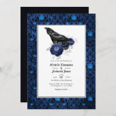 Floral Wedding Black and Blue Gothic Kaart (Voorkant / Achterkant)
