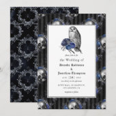 Floral Wedding Black and Blue Gothic Kaart (Voorkant / Achterkant)