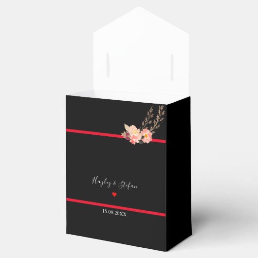 Floral Wedding Black and Red Modern Waterverf Bedankdoosjes (Geopend)