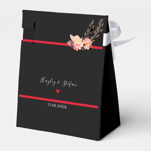 Floral Wedding Black and Red Modern Waterverf Bedankdoosjes (Achterkant)