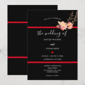 Floral Wedding Black and Red Modern Waterverf Kaart (Voorkant / Achterkant)