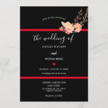 Floral Wedding Black and Red Modern Waterverf