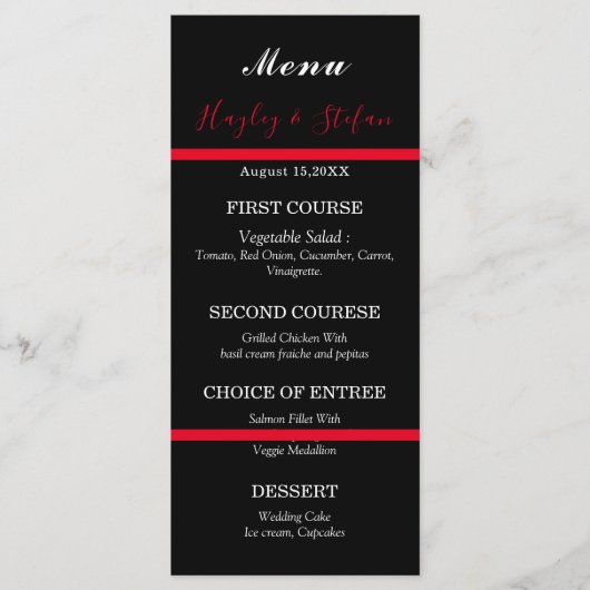Floral Wedding Black and Red Modern Waterverf Menu (Voorkant)