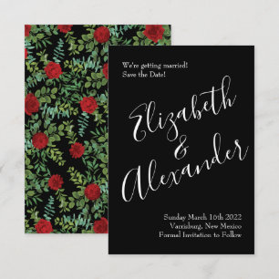Floral Wedding Black and Red Peony Roos Kaart