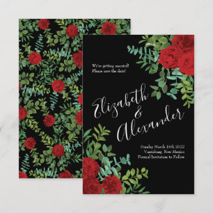 Floral Wedding Black and Red Peony Roos Kaart
