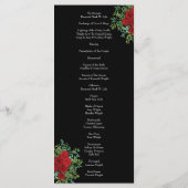 Floral Wedding Black and Red Peony Roos Menu (Achterkant)