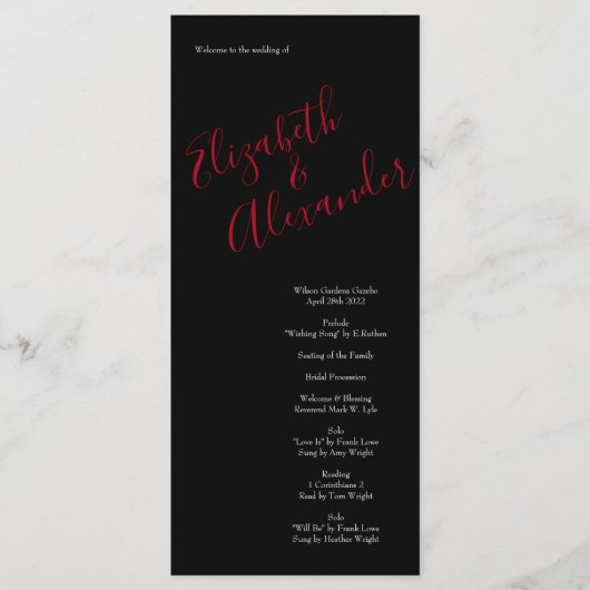 Floral Wedding Black and Red Peony Roos Menu (Voorkant)