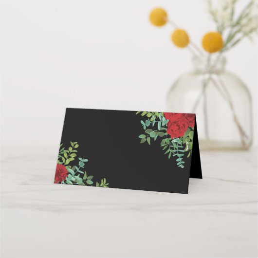 Floral Wedding Black and Red Peony Roos Plaatskaartje (Voorkant)