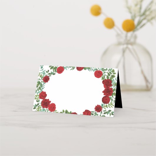 Floral Wedding Black and Red Peony Roos Plaatskaartje (Voorkant)
