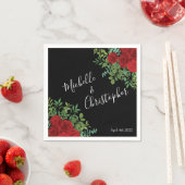 Floral Wedding Black and Red Peony Roos Servet (Insitu)