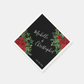 Floral Wedding Black and Red Peony Roos Servet (Hoek)