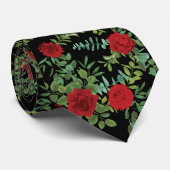 Floral Wedding Black and Red Peony Roos Stropdas (Opgerold)