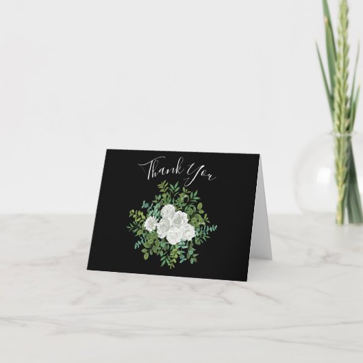 Floral Wedding Black and White Rose Bedankkaart (Voorkant)