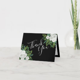 Floral Wedding Black and White Rose Bedankkaart