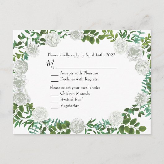 Floral Wedding Black and White Rose Briefkaart (Voorkant)